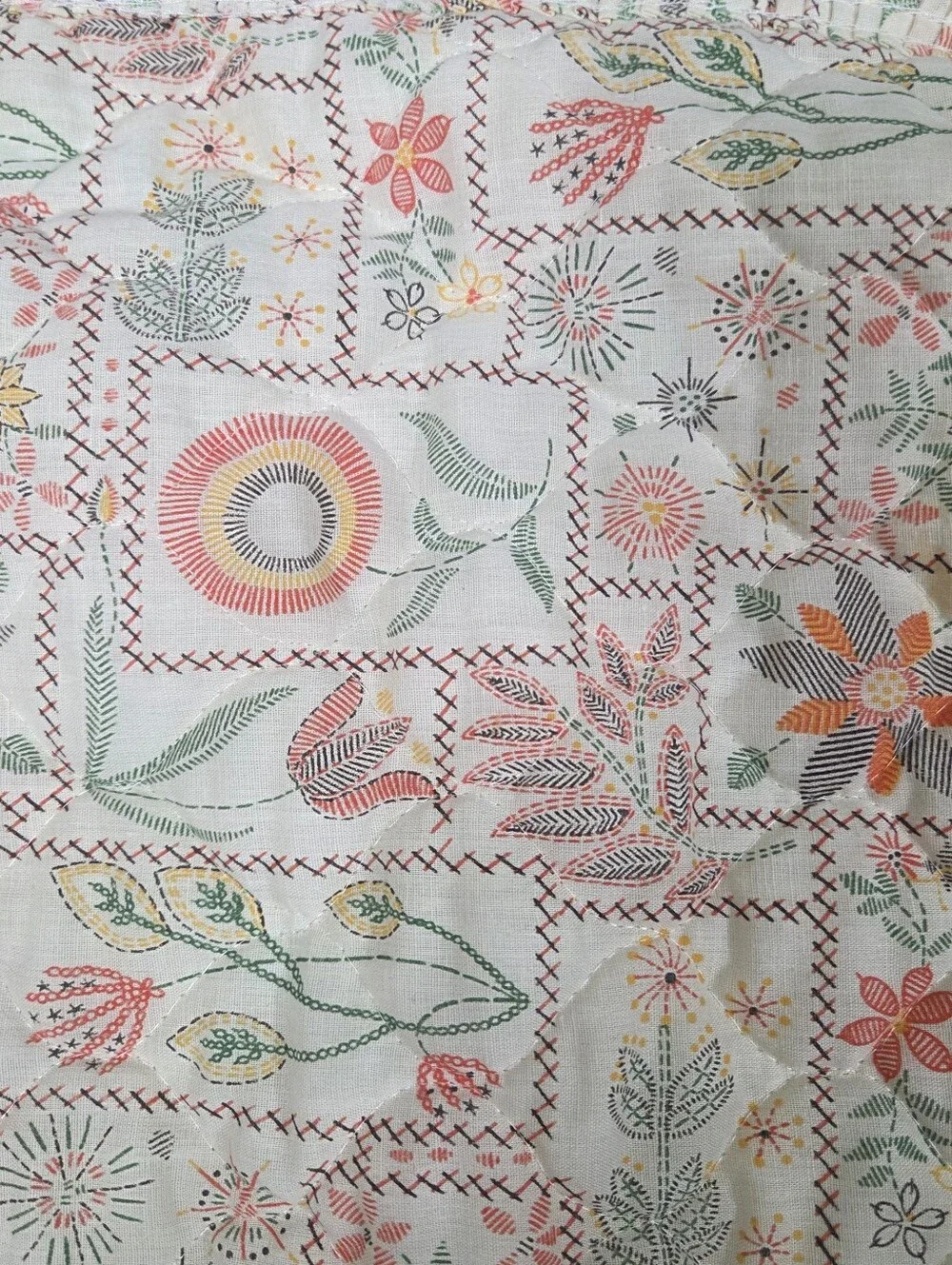 Vintage two oval quilted fabric placemats or mats patchwork 18x13 Table Floral